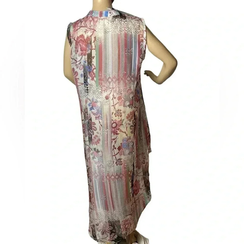 floral sheer gauze maxi beach cover sleeveless,resort wear,coastal,cruise M,NWT